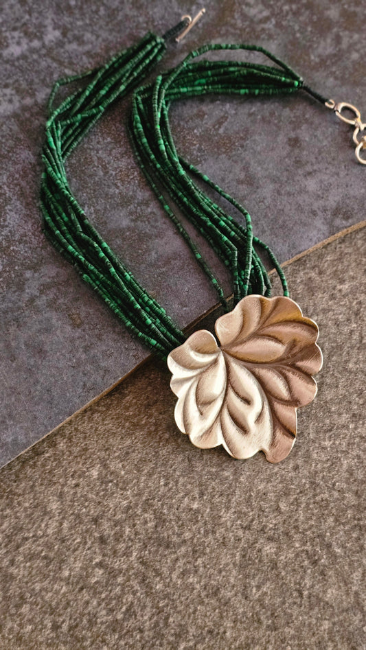 Maple Muse – African Malachite & Hill Tribe Silver Necklace