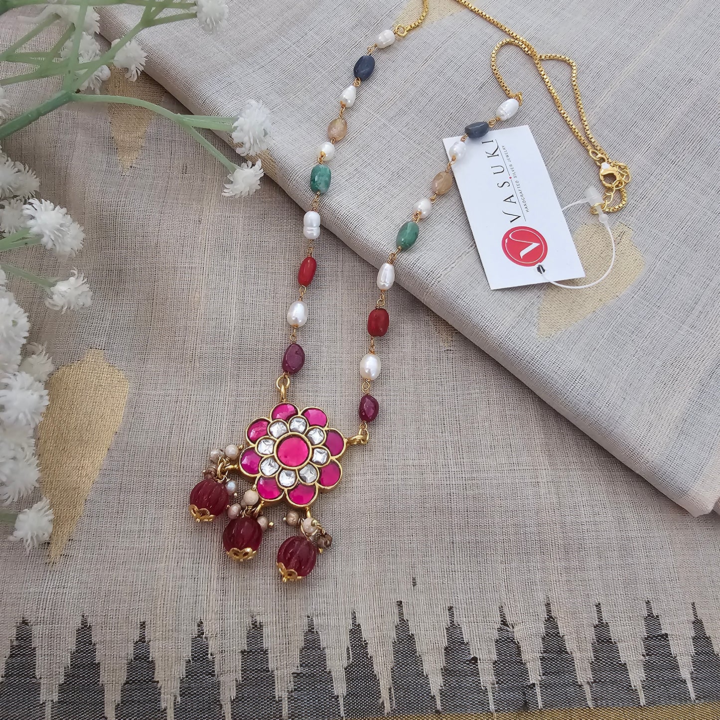 Silver 92.5 kundan gold polish necklace