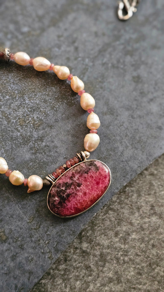 Rosé Drift| Freshwater Baroque Pearls × Rhodochrosite| Soul Strung