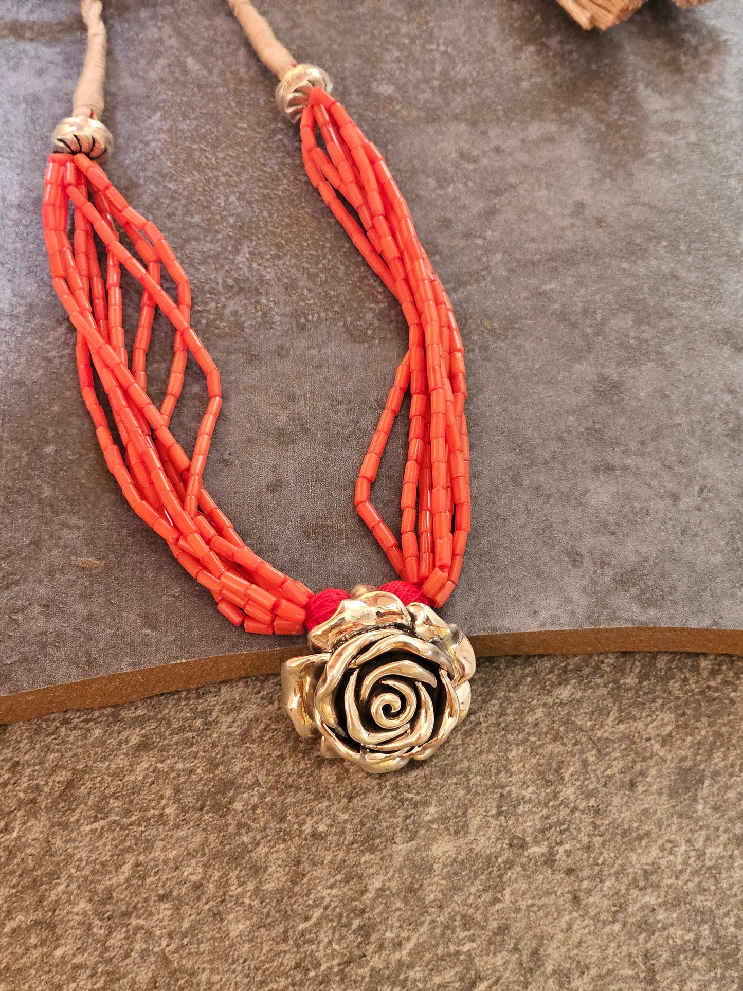Italian Coral silver rosette necklace