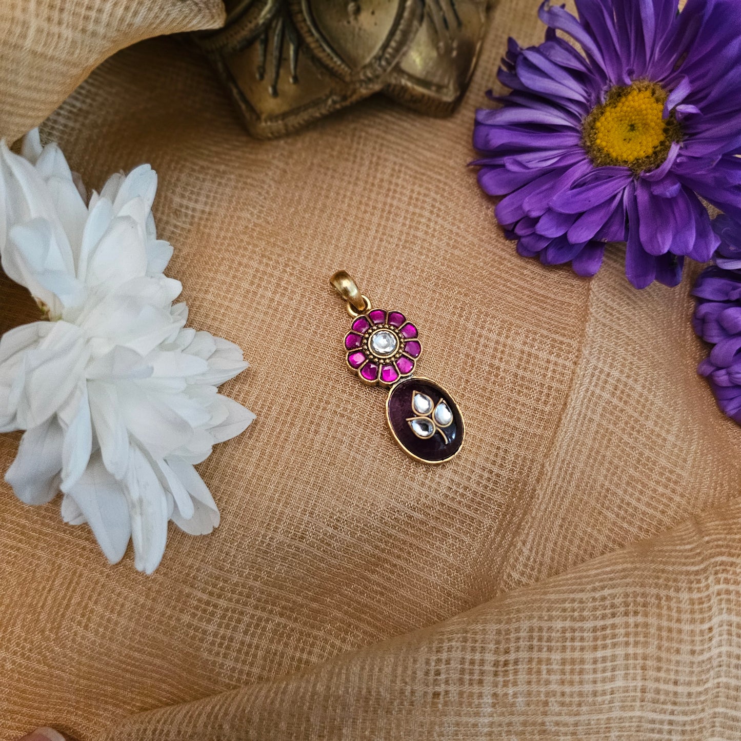 Silver 92.5 kundan gold polish pendant