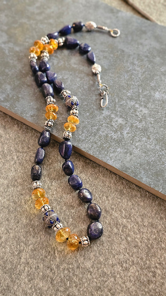 Hemaneel | Lapis Lazuli, Citrine & Sterling Silver Necklace