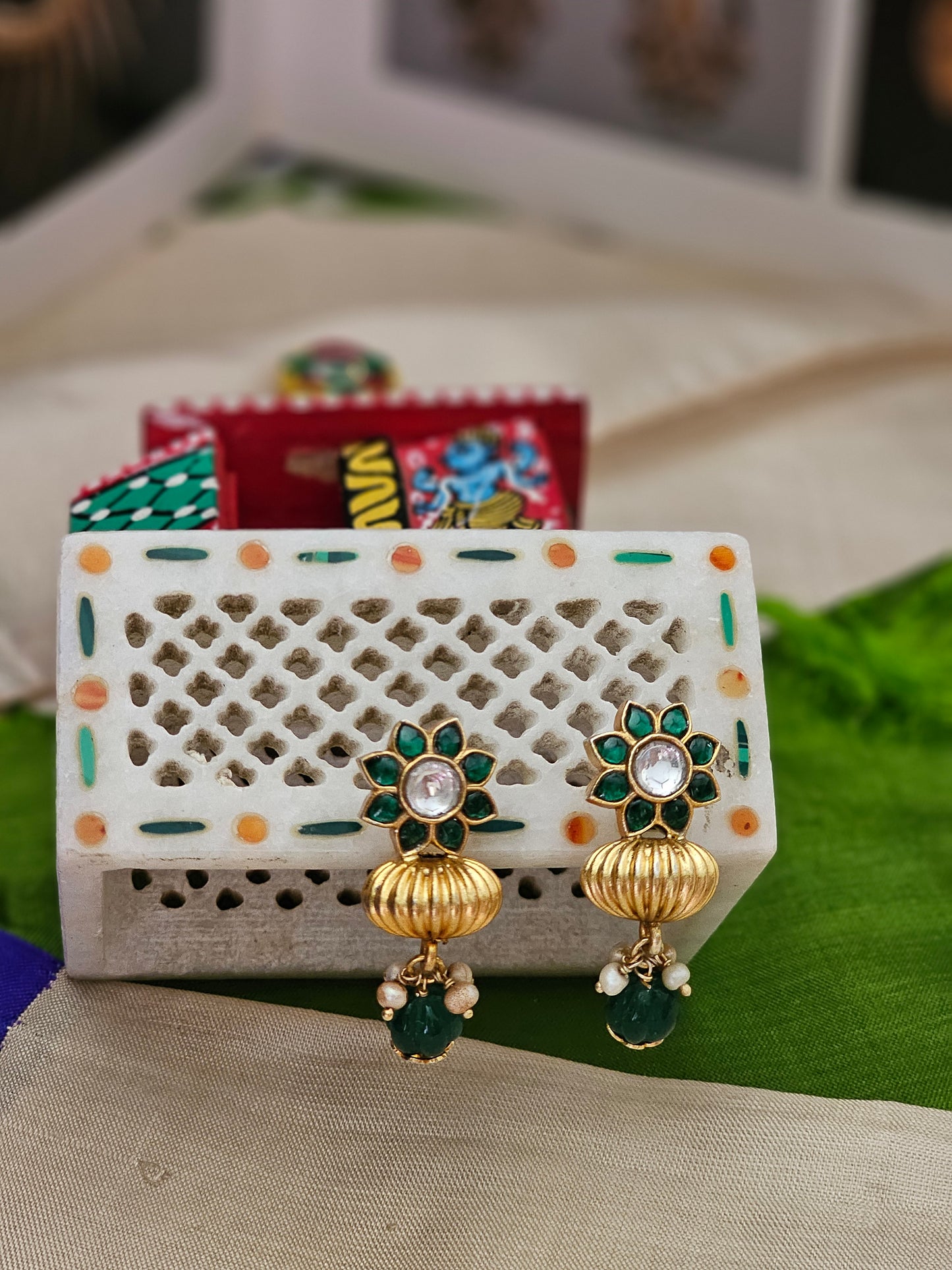 Silver 92.5 gold polish kundan earrings