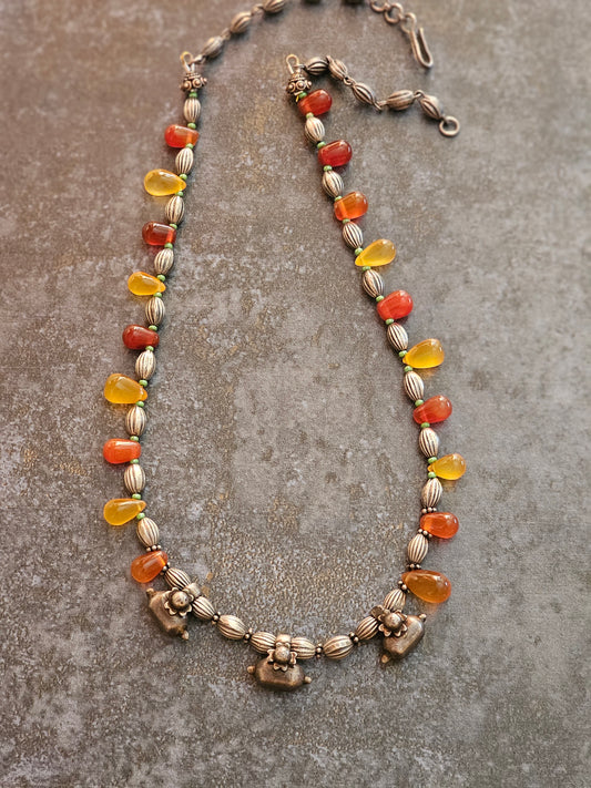 Carnelian, citrine vintage style necklace