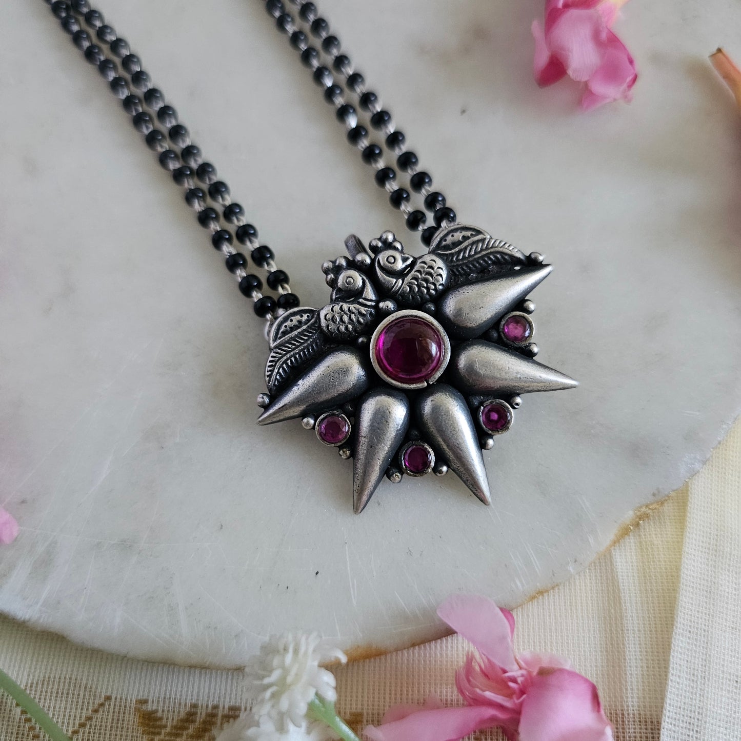 Silver 92.5 sun pendant Mangalsutra