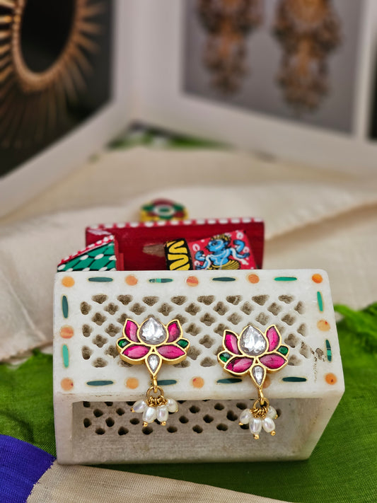 Silver 92.5 gold polish kundan earrings