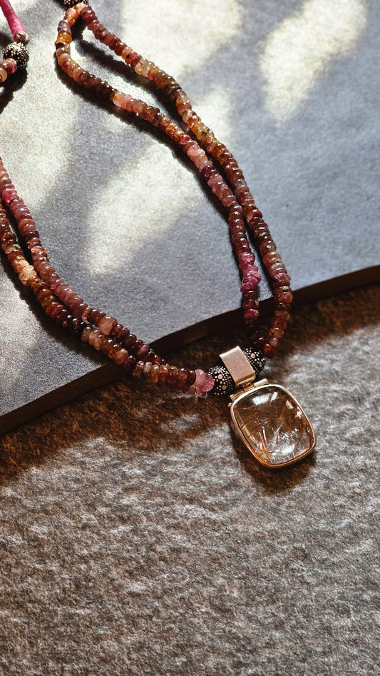 Tourmaline necklace Golden Rutilated pendant