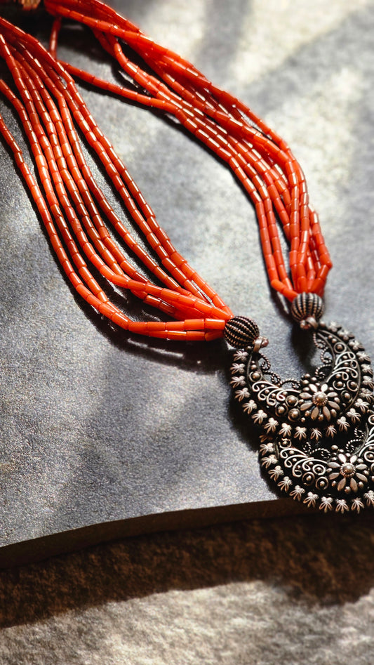 Coral necklace chaand Bali pendant