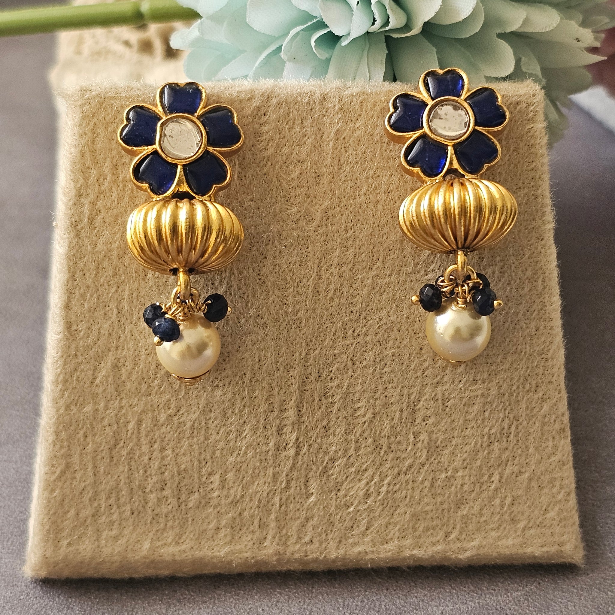 Silver 92.5 gold polish kundan earrings