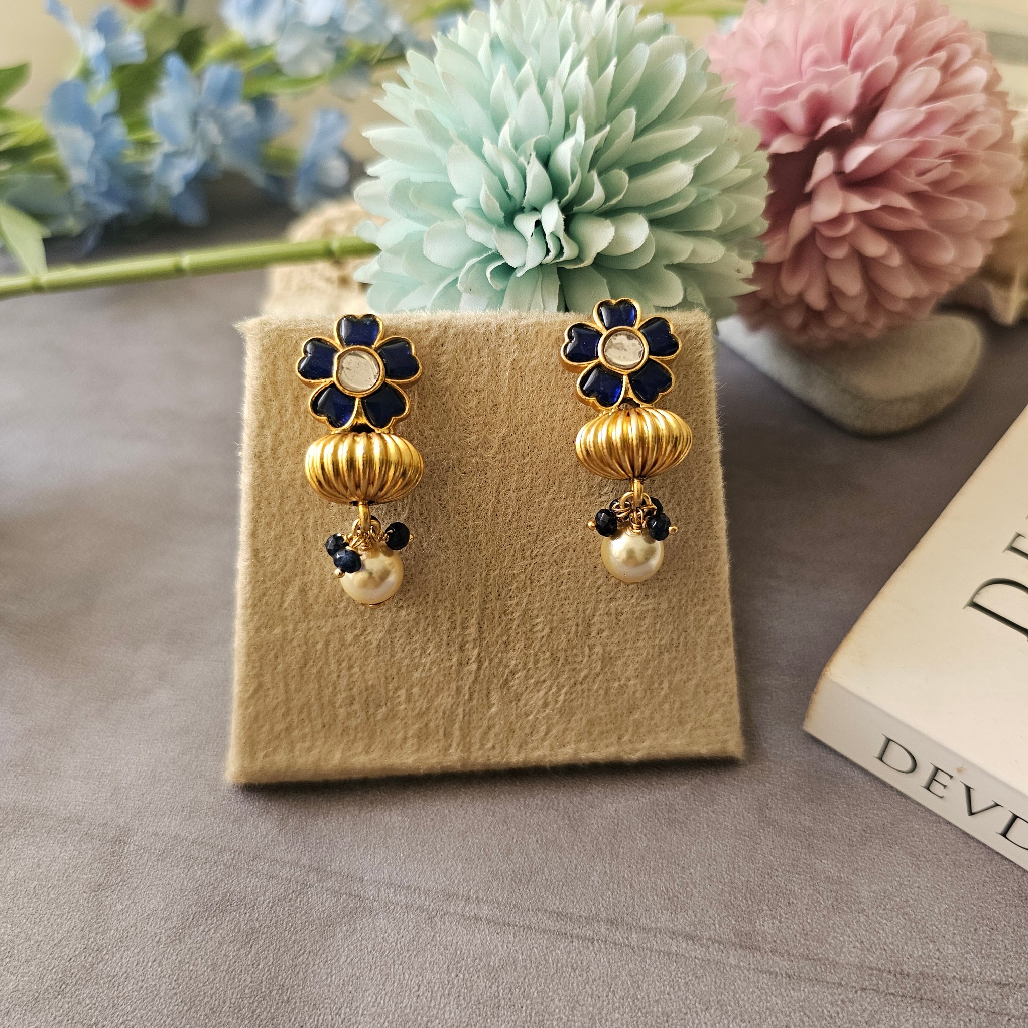 Silver 92.5 gold polish kundan earrings