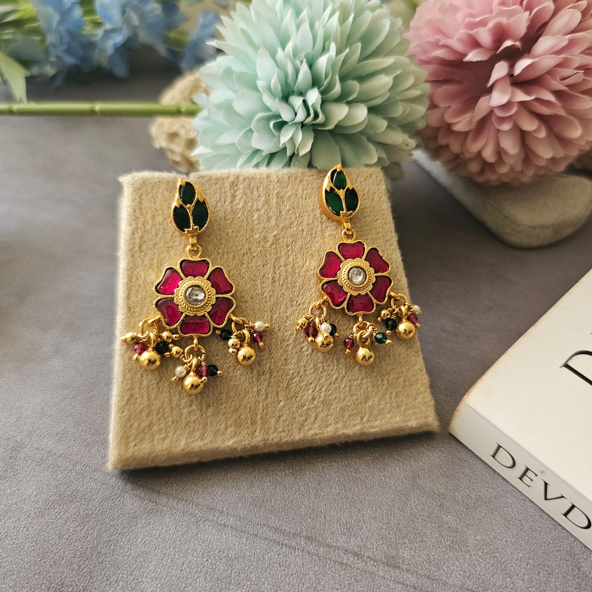 Silver 92.5 gold polish kundan earrings