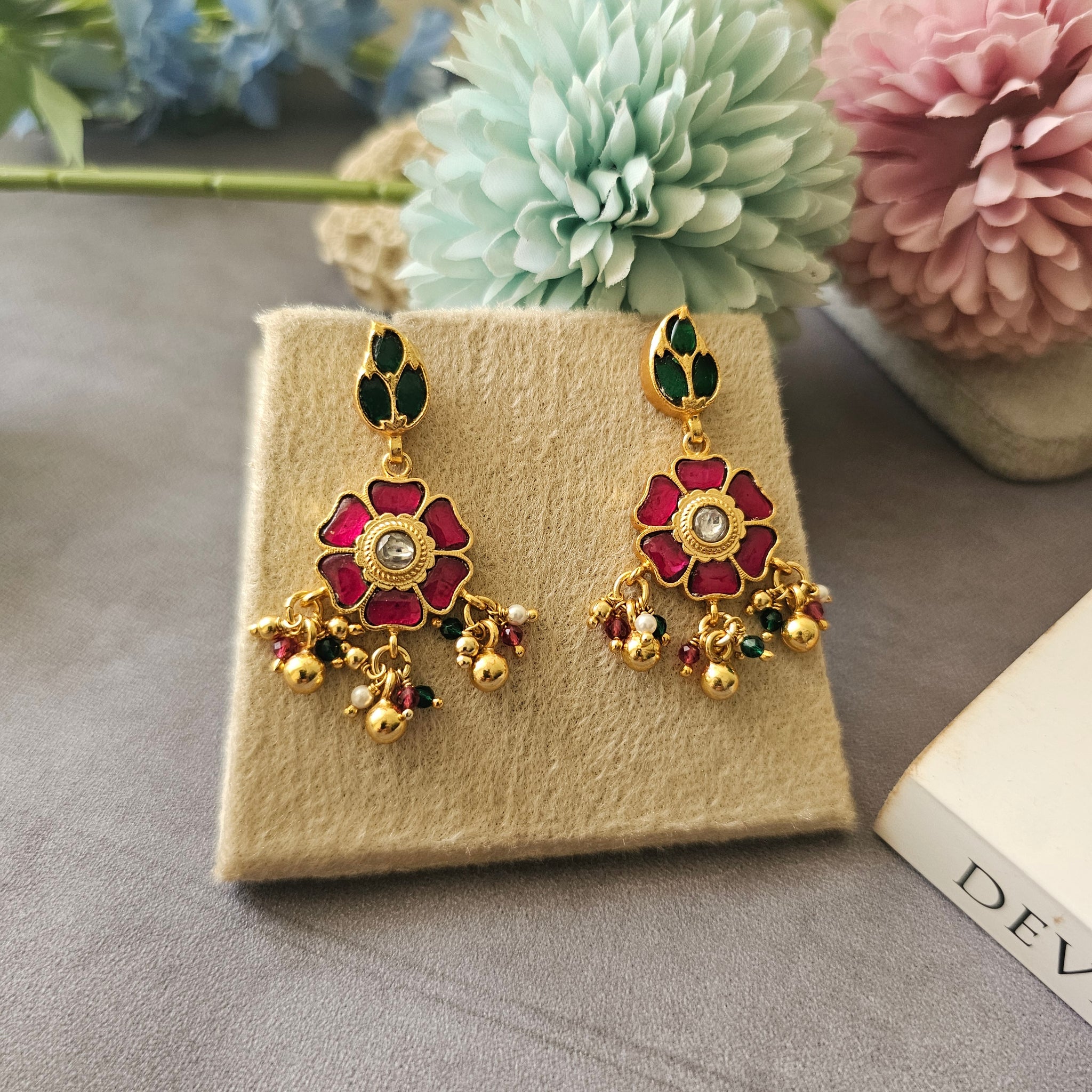 Silver 92.5 gold polish kundan earrings