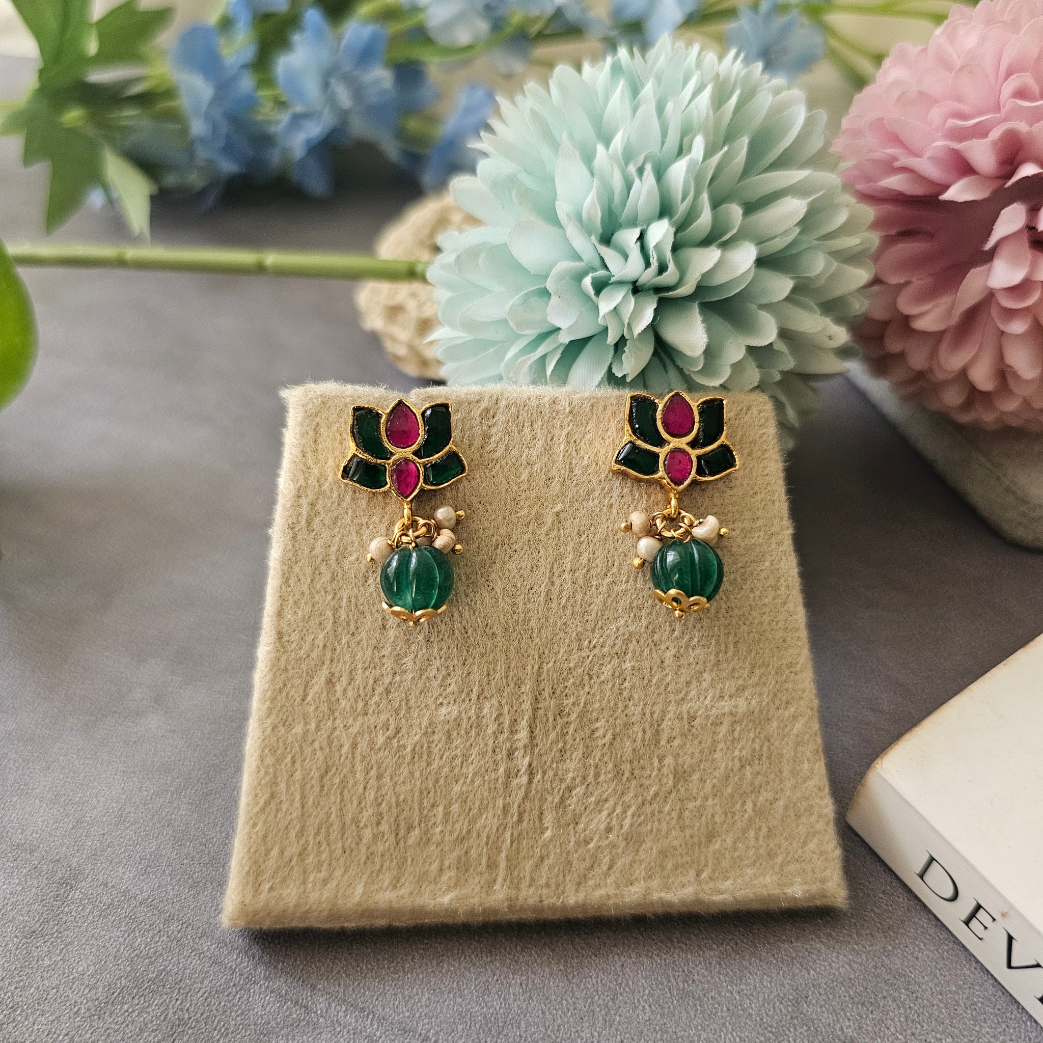 Silver 92.5 kundan gold polish earrings