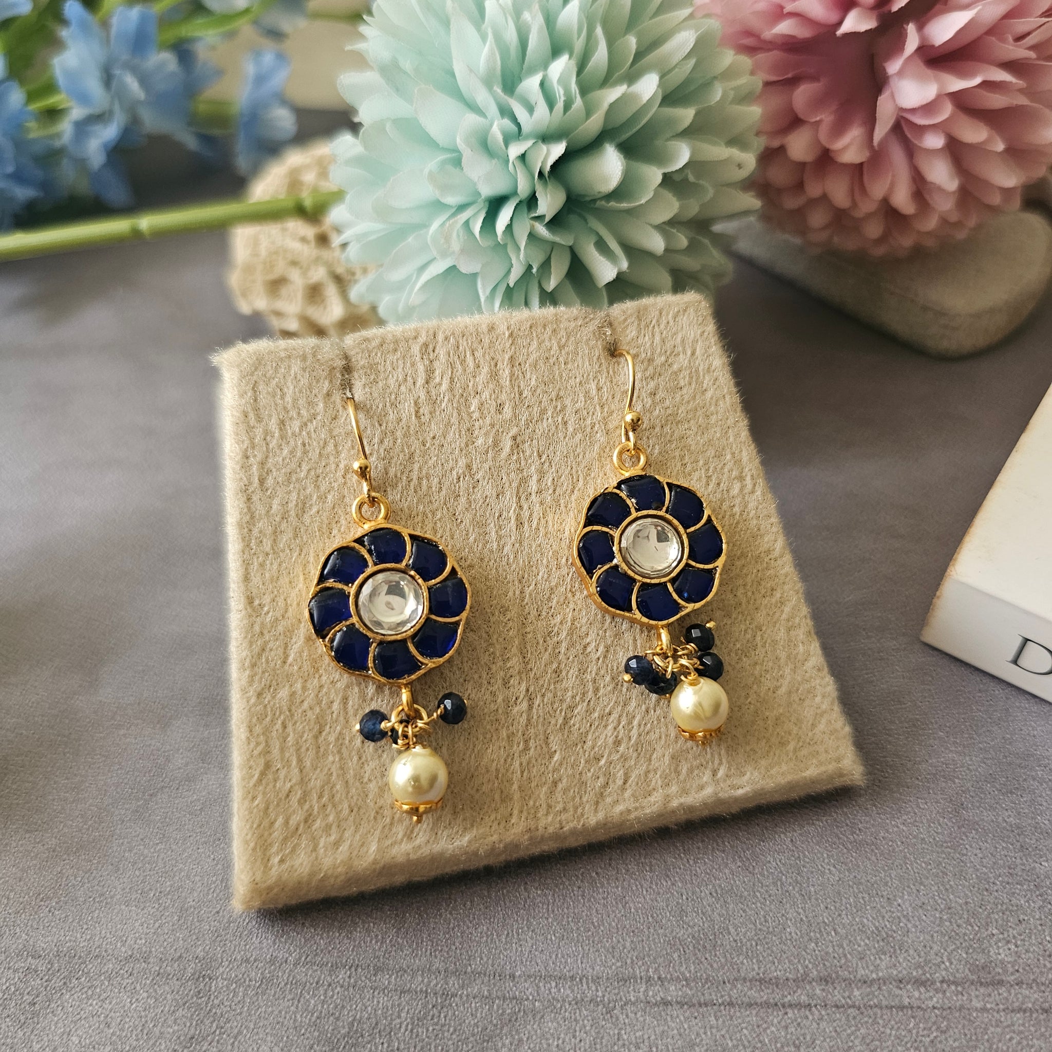 Silver 92.5 gold polish kundan inlay work earrings