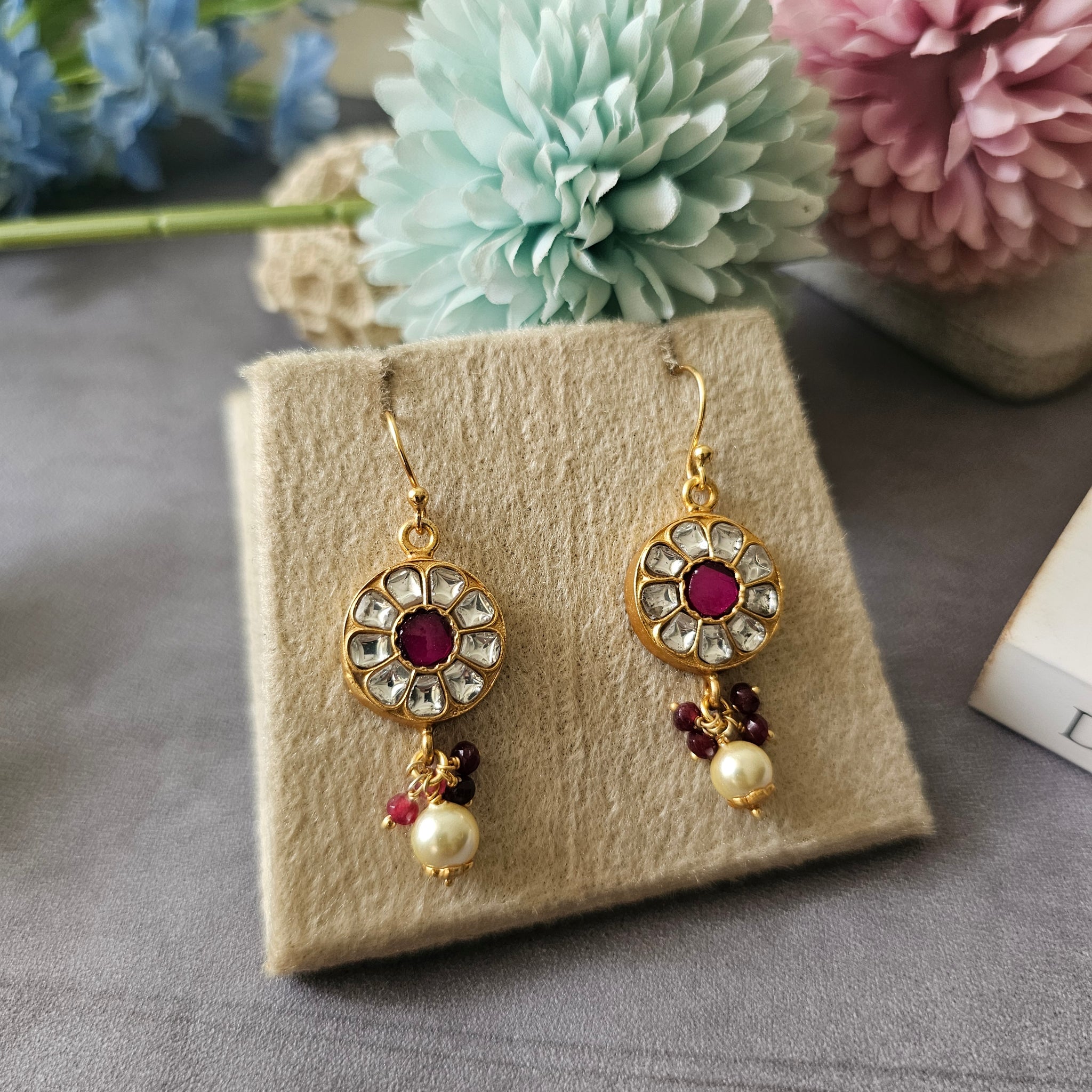 Silver 92.5 gold polish kundan earrings