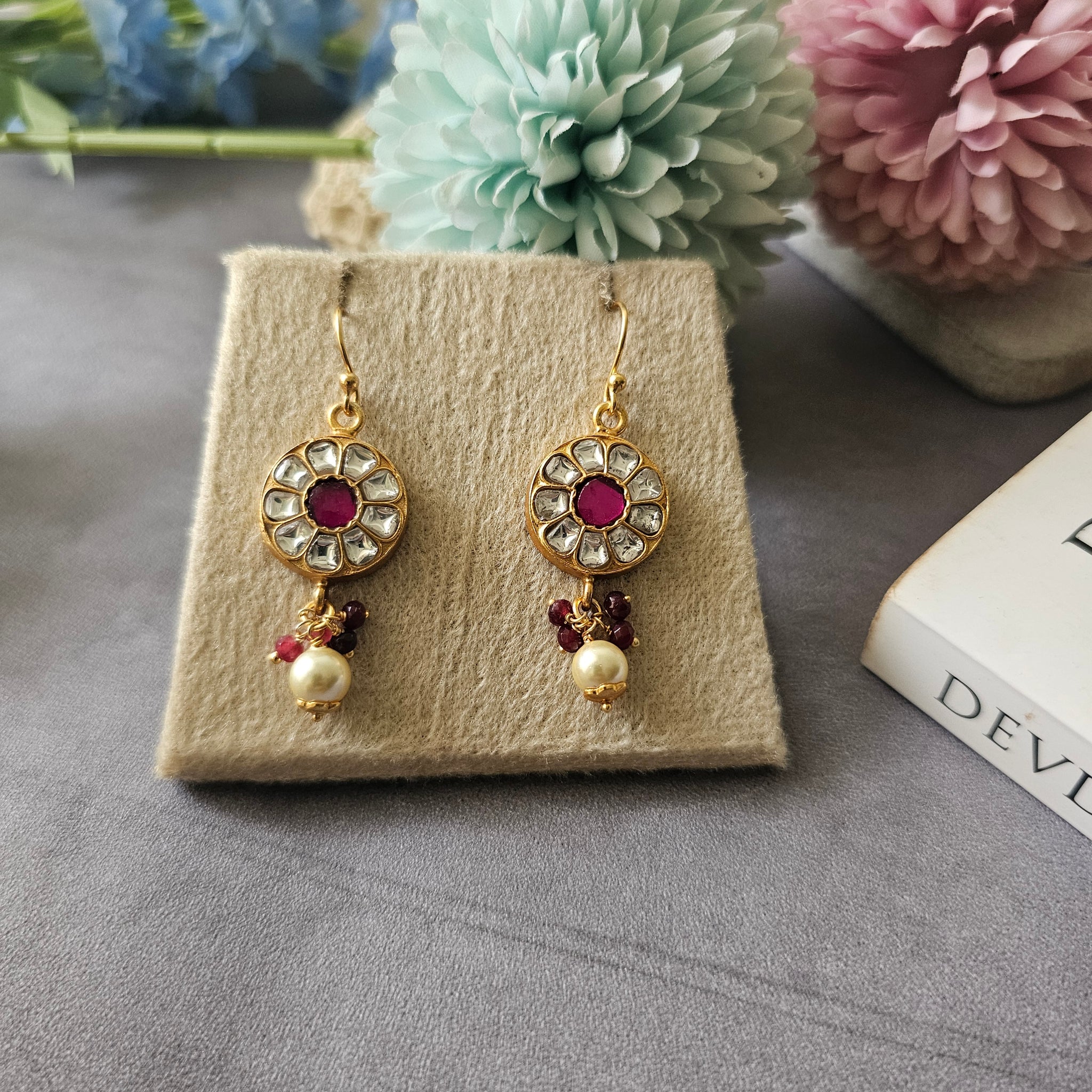 Silver 92.5 gold polish kundan earrings