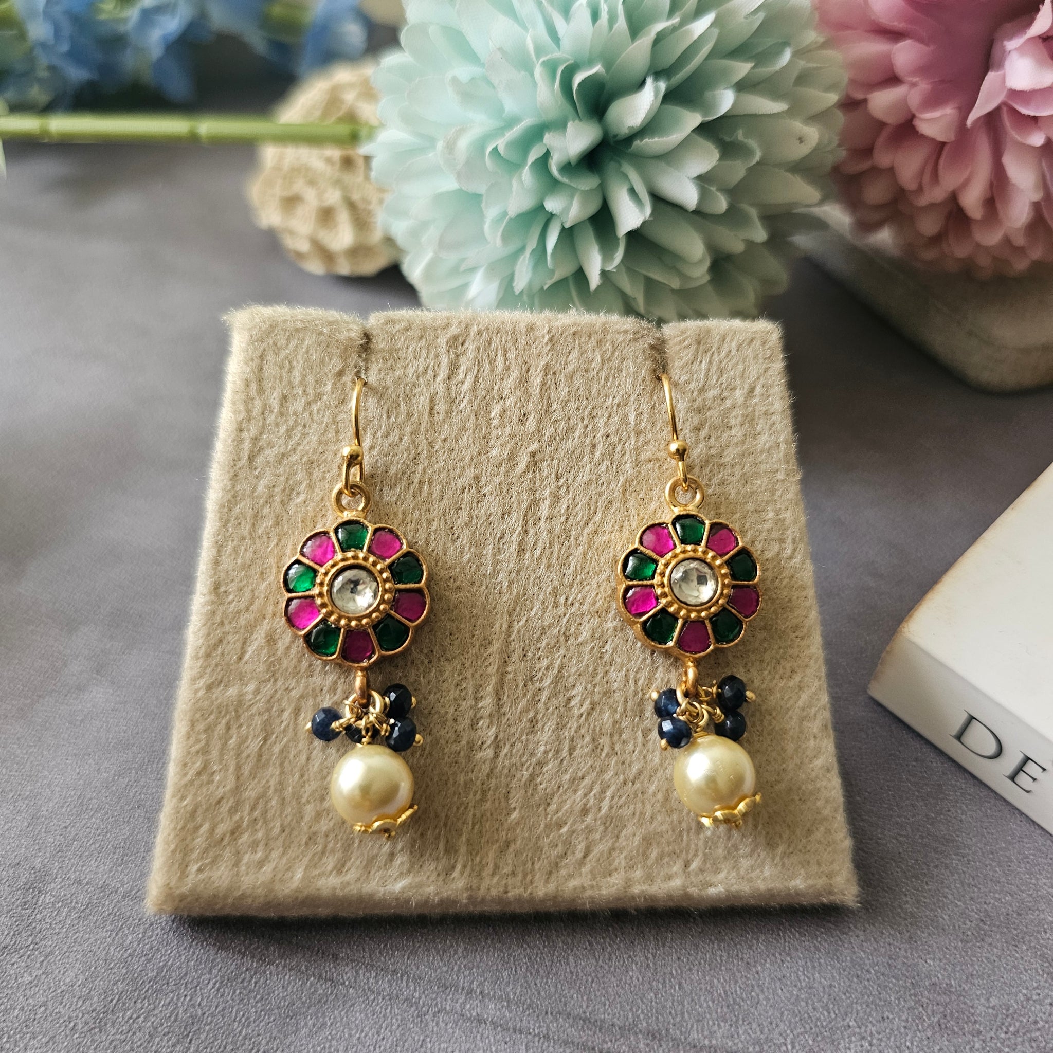 Silver 92.5 gold polish kundan earrings