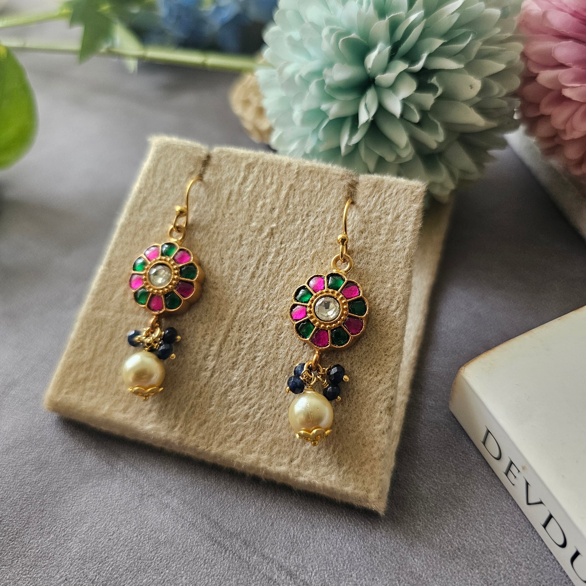 Silver 92.5 gold polish kundan earrings