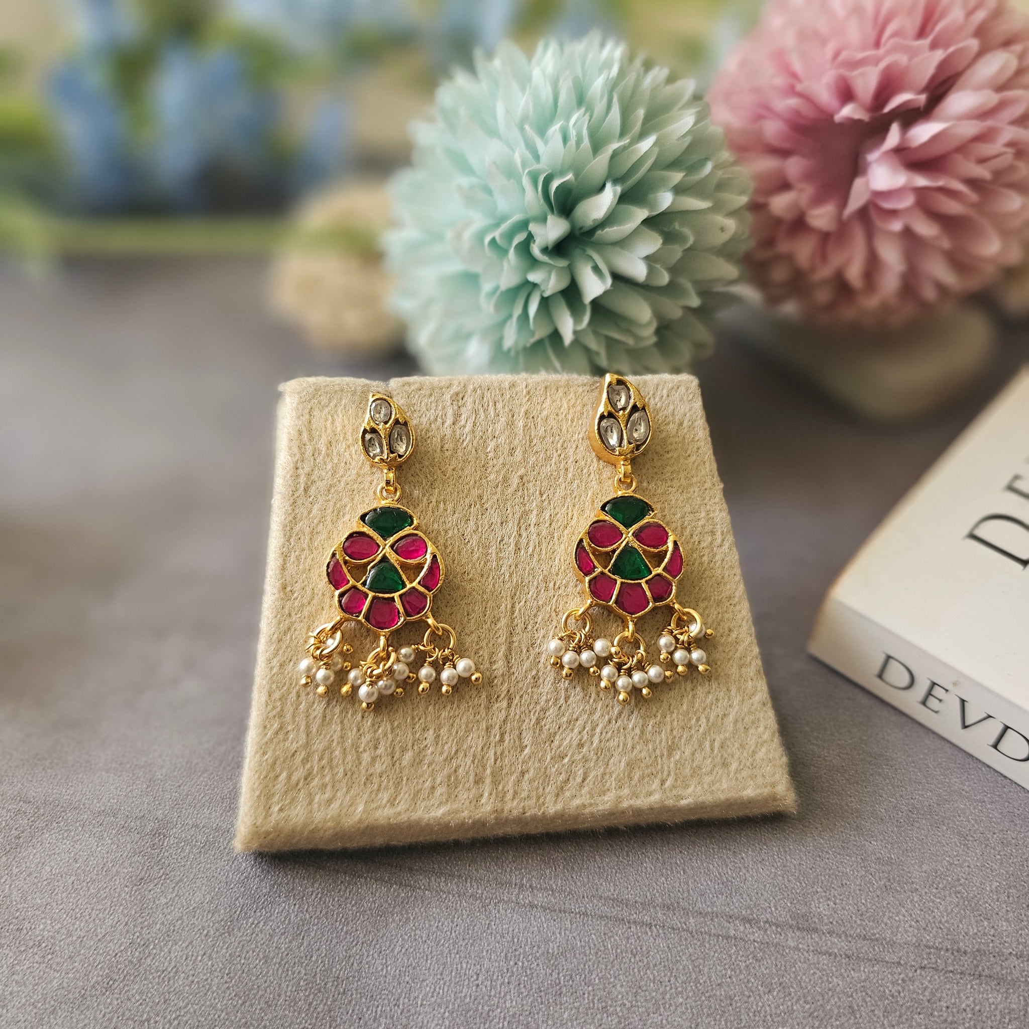 Silver 92.5 gold polish kundan earrings