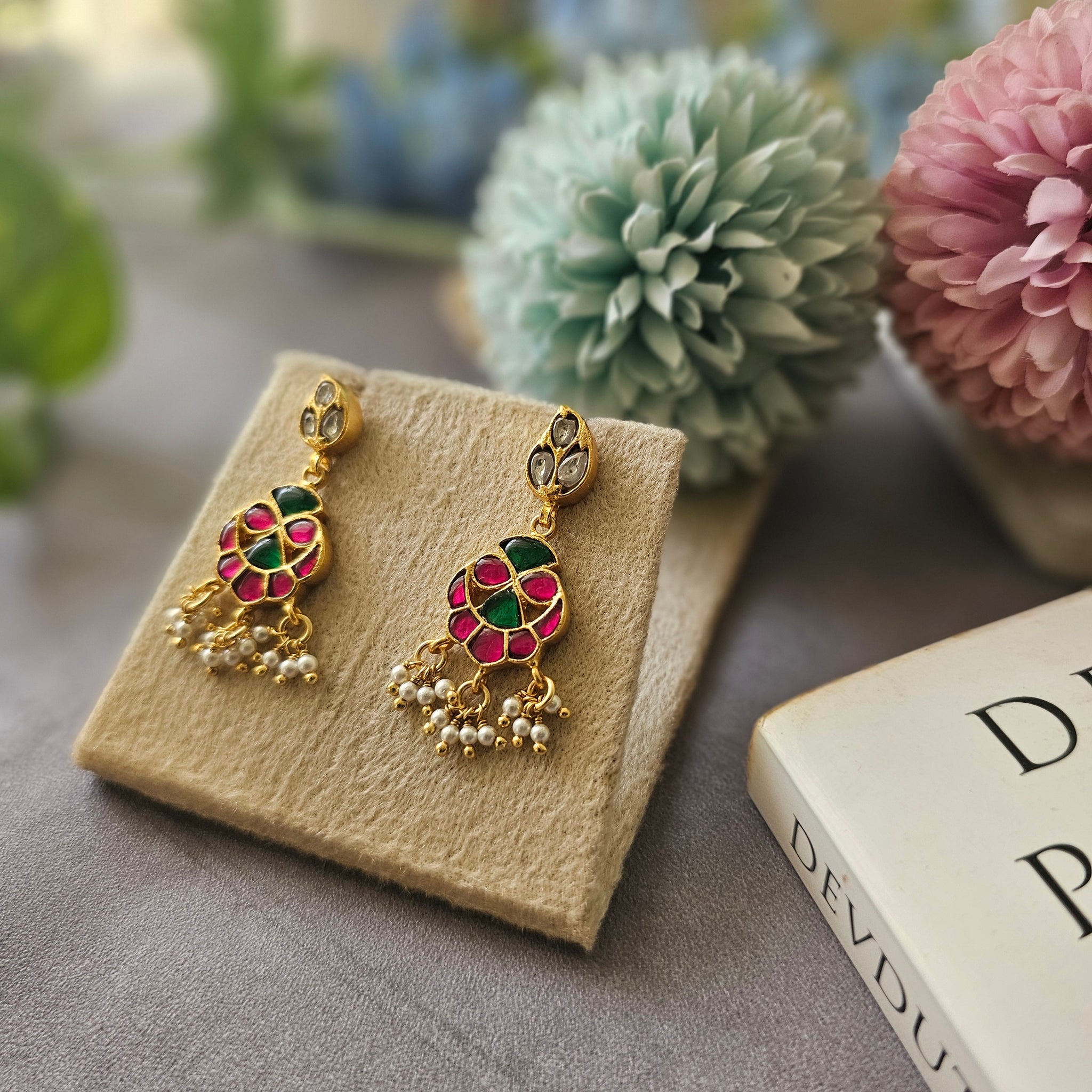 Silver 92.5 gold polish kundan earrings