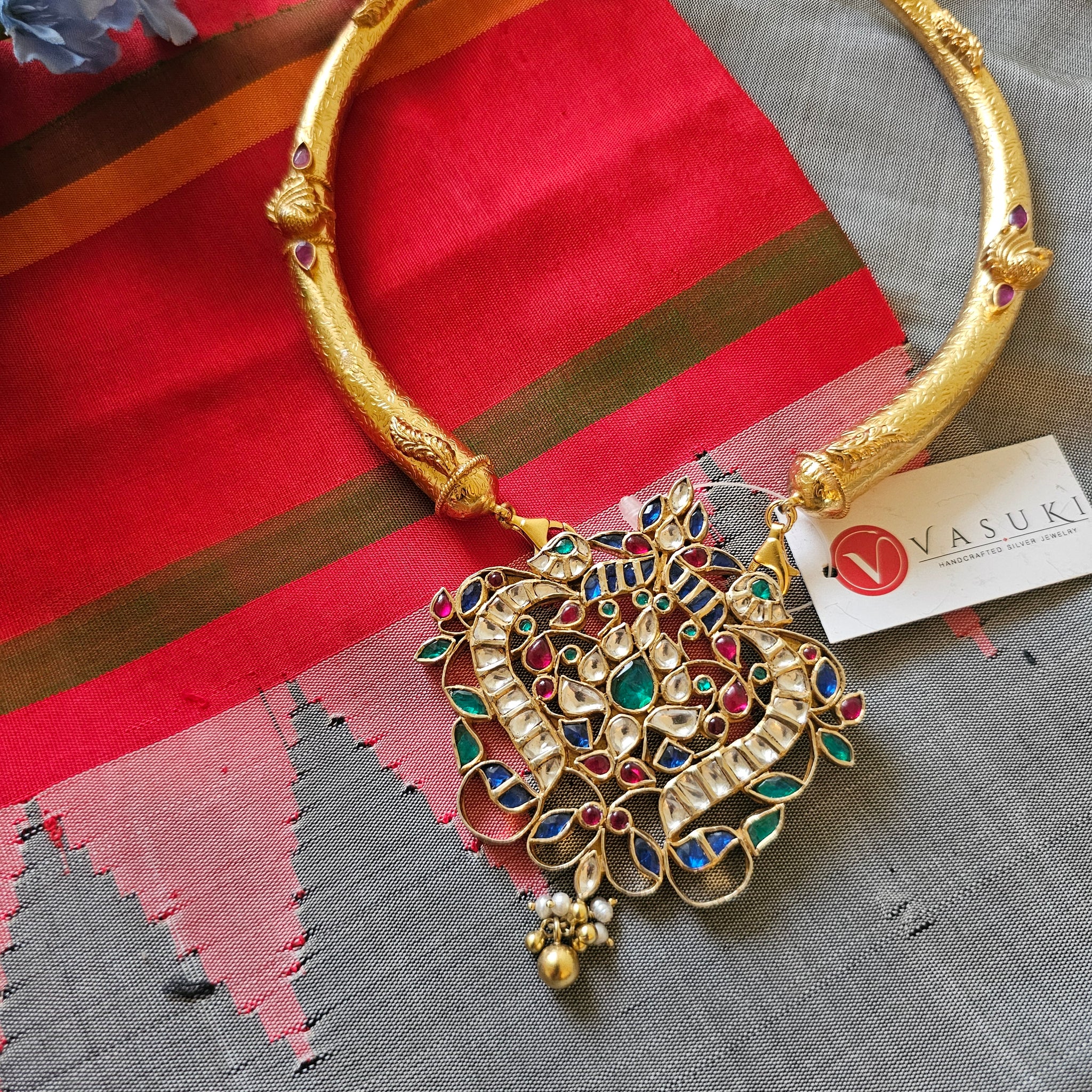 Silver 92.5 kundan choker with gold finish