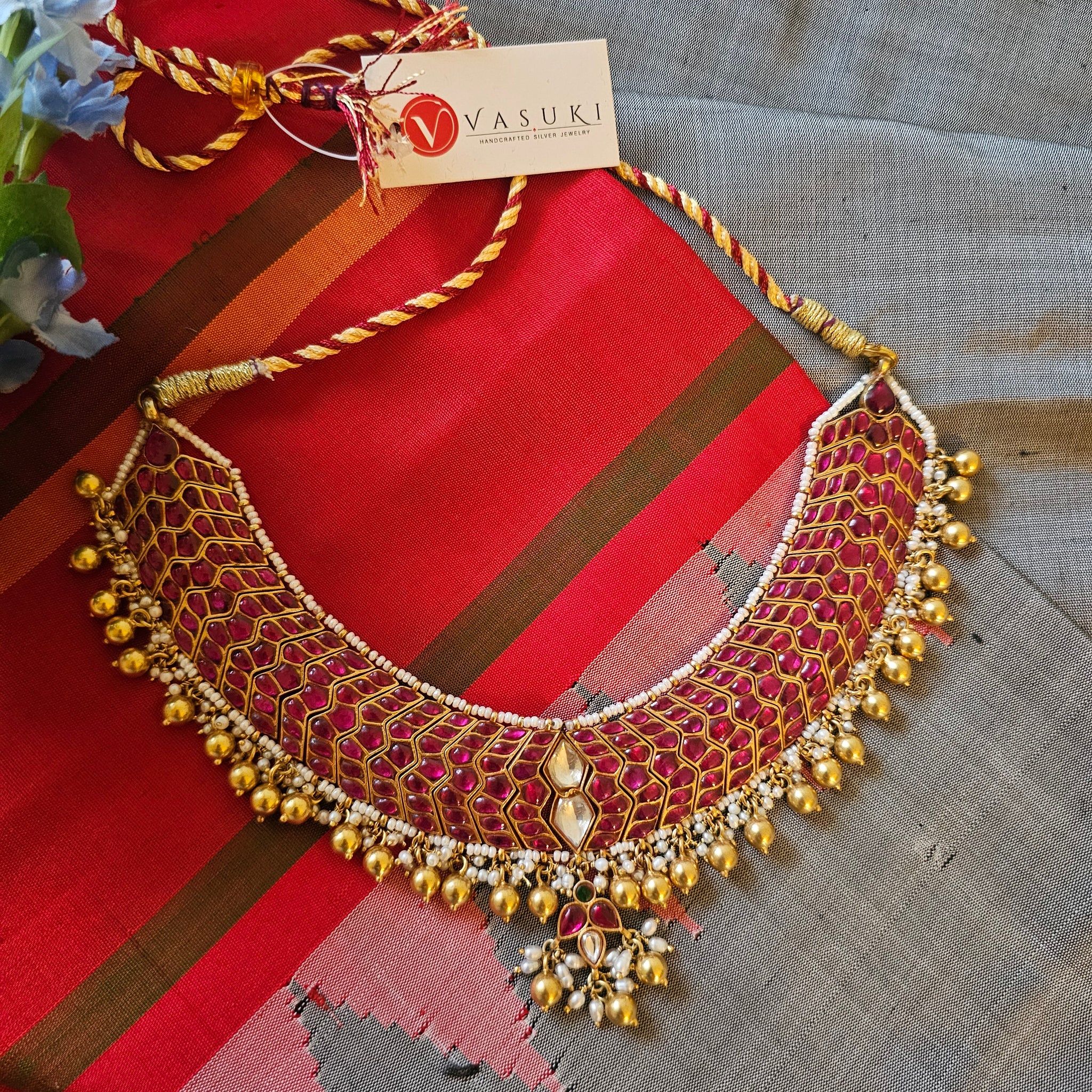 Silver 92.5 kundan tushi in 22 CT gold finish