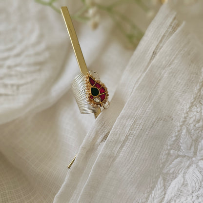 Silver 92.5 kundan gold polish two tone ring