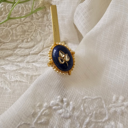 Silver 92.5 kundan gold polish lapis stone ring