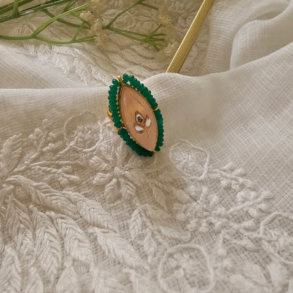 Silver 92.5 kundan gold polish pink quartz ring