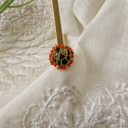 Silver 92.5 kundan gold polish ring