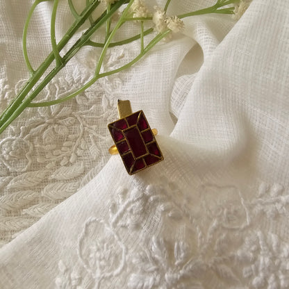 Silver 92.5 kundan gold polish ring