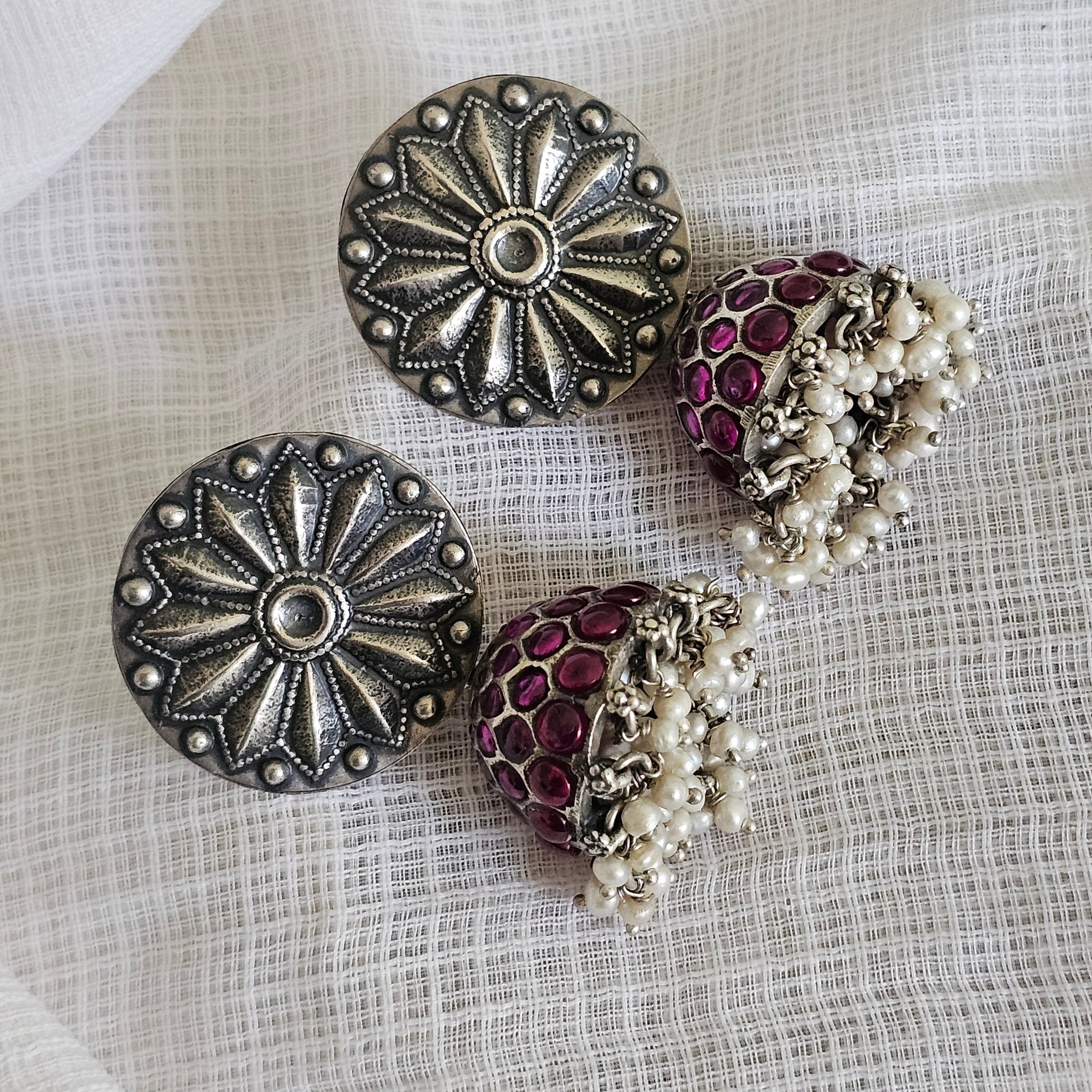 Silver 92.5 kemp jhumkas