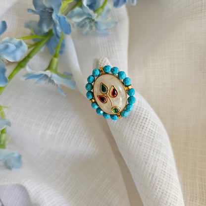 Silver 92.5 kundan gold polish Moonstone ring with turquoise