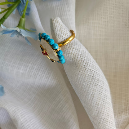Silver 92.5 kundan gold polish Moonstone ring with turquoise