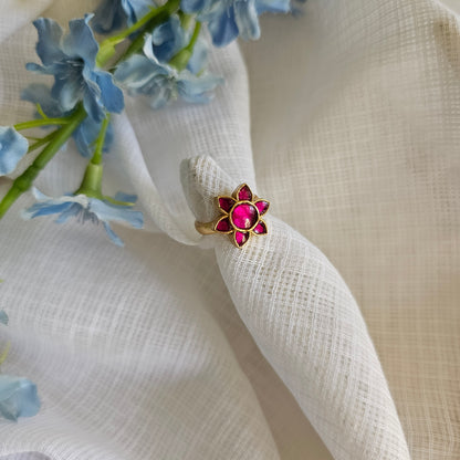 Silver 92.5 pink kundan gold polish ring