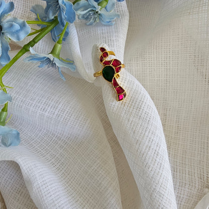 Silver 92.5 kundan gold polish peacock ring