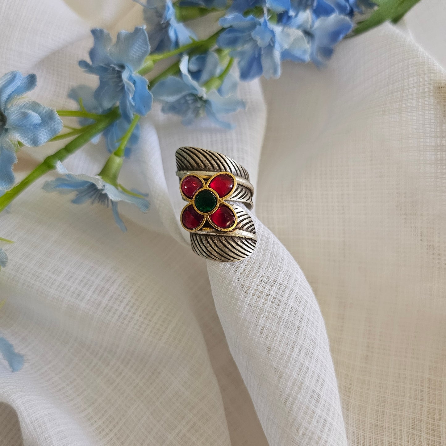 Silver 92.5 two tone finish ring with hill tribe silver