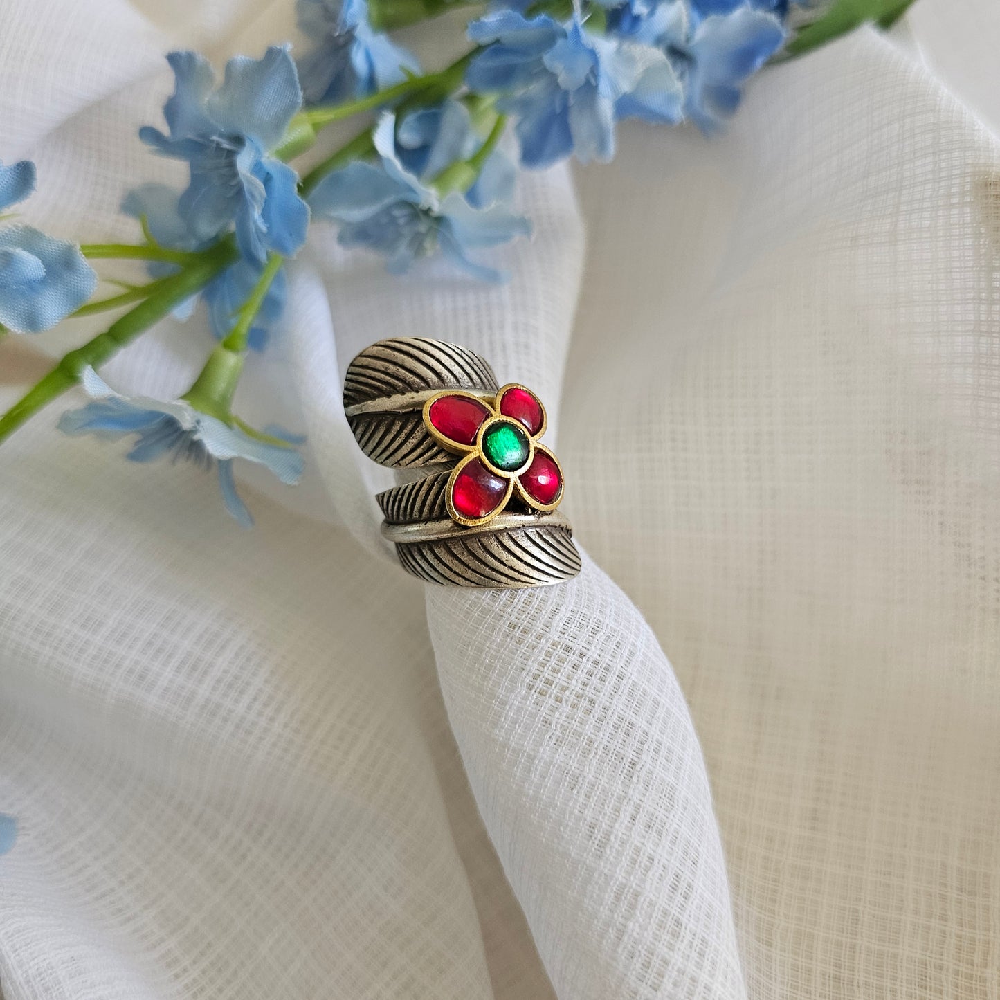 Silver 92.5 two tone finish ring with hill tribe silver