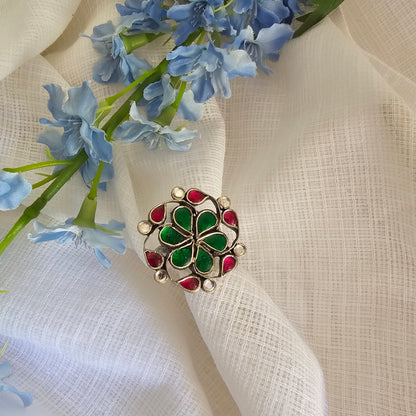 Silver 92.5 kundan and moissanite ring