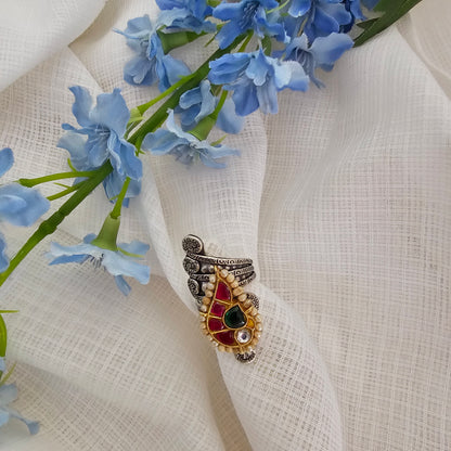 Silver 92.5 two tone finish with kundan and hand stamped ring