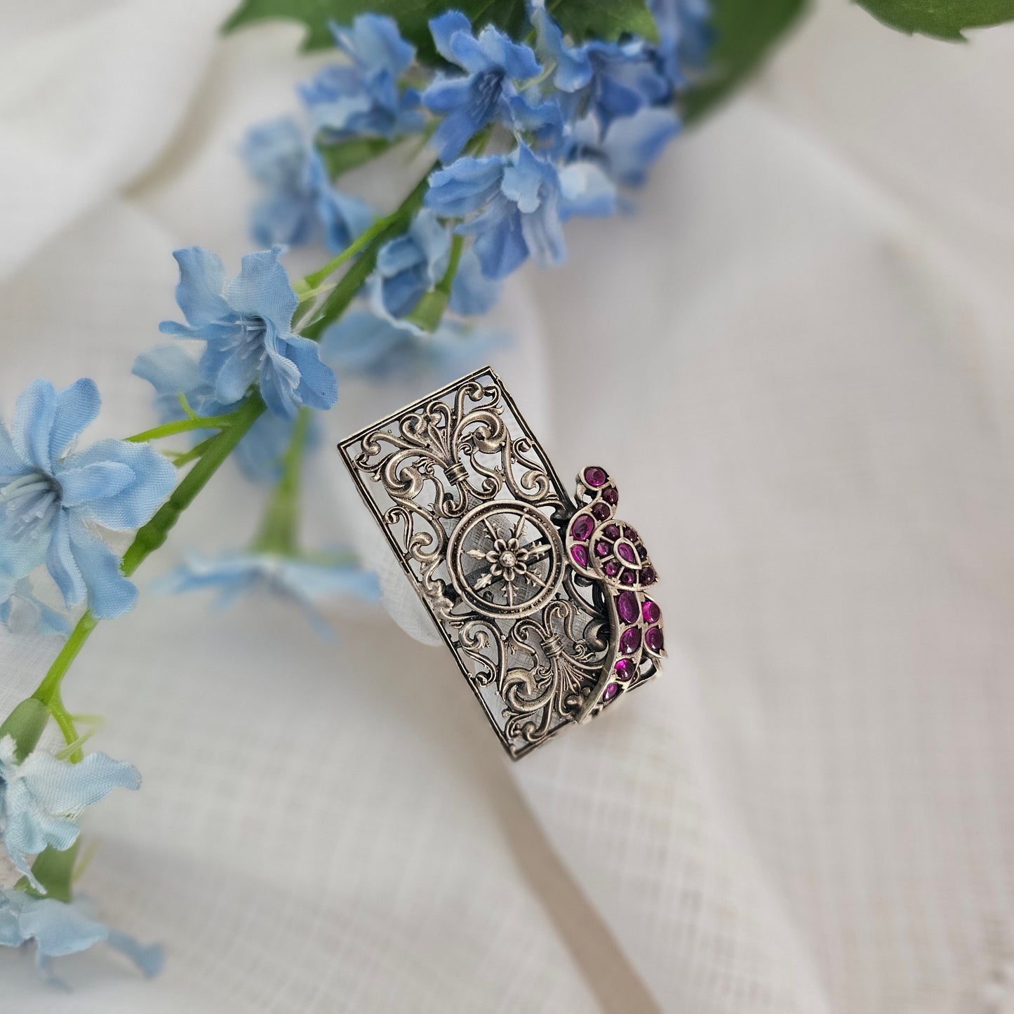 Silver 92.5 Kemp ring in Chettinad style