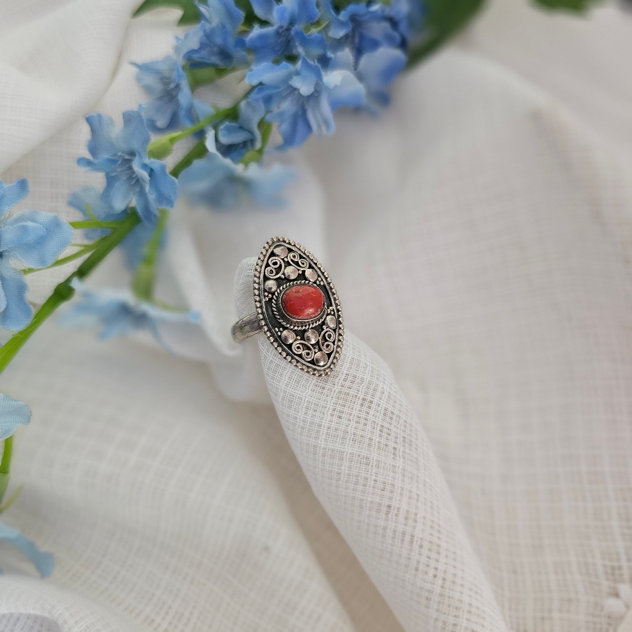 Silver 92.5 coral ring