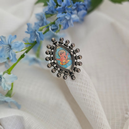 Silver 92.5 Ganesha painting ring