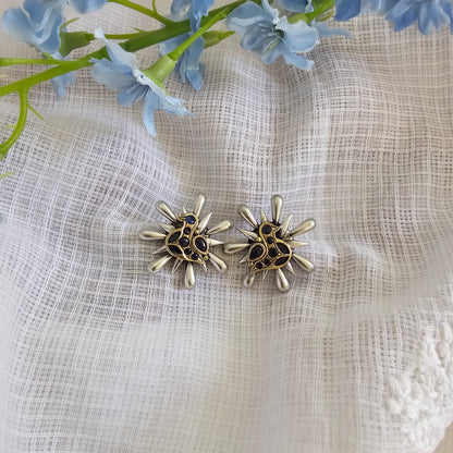 Silver 92.5 kundan blue two tone stud