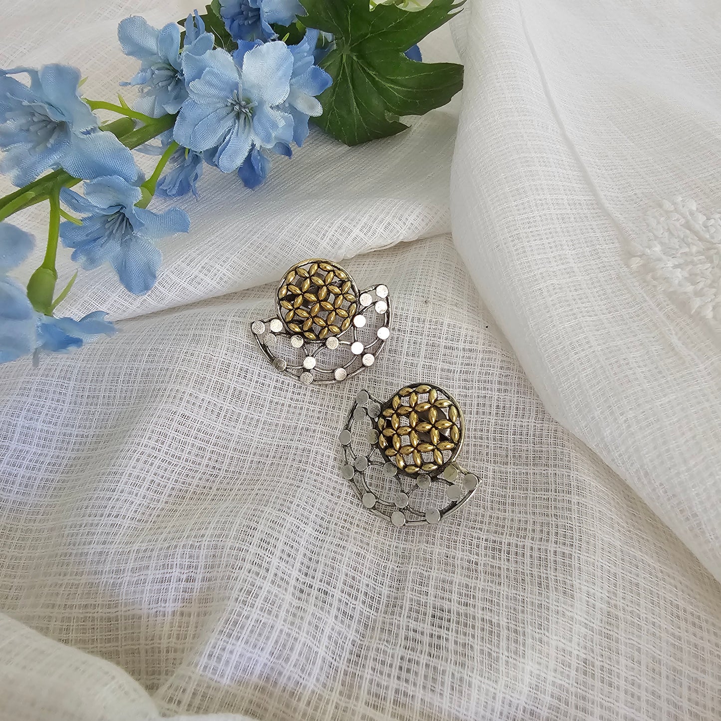 Silver 92.5 two tone finish half moon stud