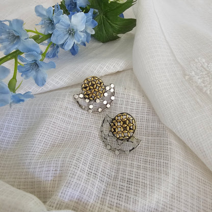 Silver 92.5 two tone finish half moon stud