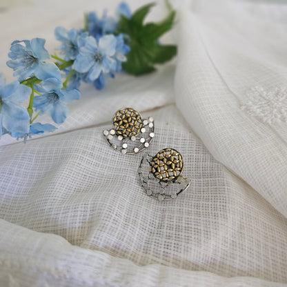 Silver 92.5 two tone finish half moon stud