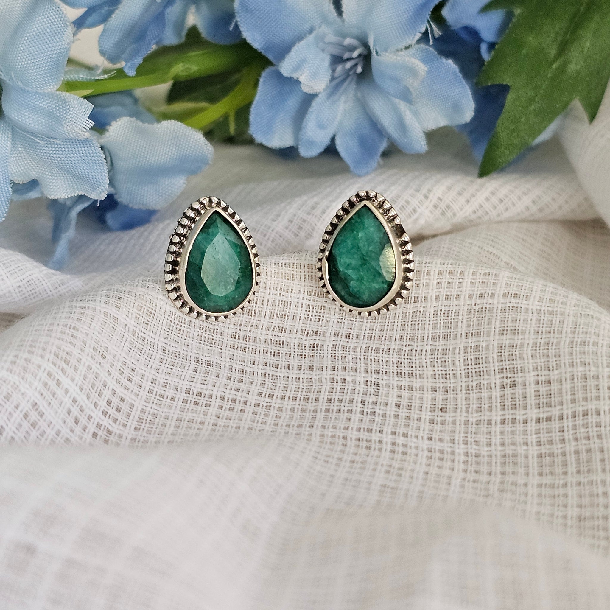 Silver 92.5 emerald studs