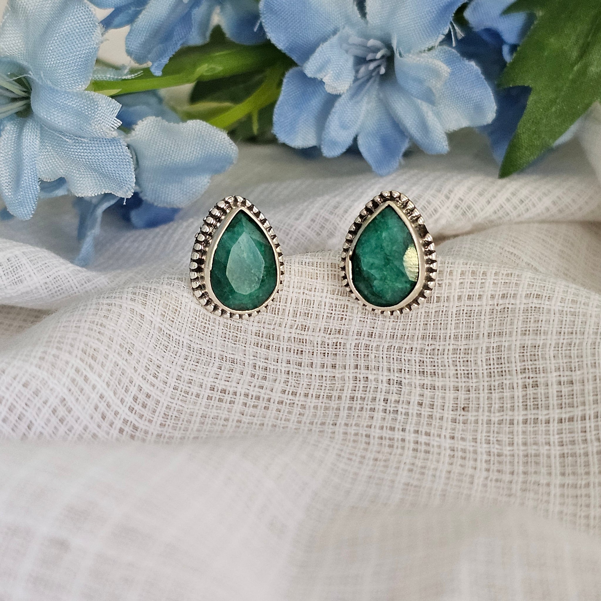 Silver 92.5 emerald studs