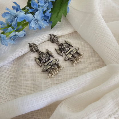 Silver 92.5 Kolhapuri danglers with pearls